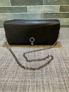Louise et Cie Black Leather Chain-Shoulder Clutch